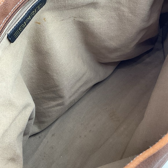 Vintage ESPRIT 80s 90s Brown Pebbled Leather Logo 2 Handled Zip Tote VGUC - Picture 11 of 16